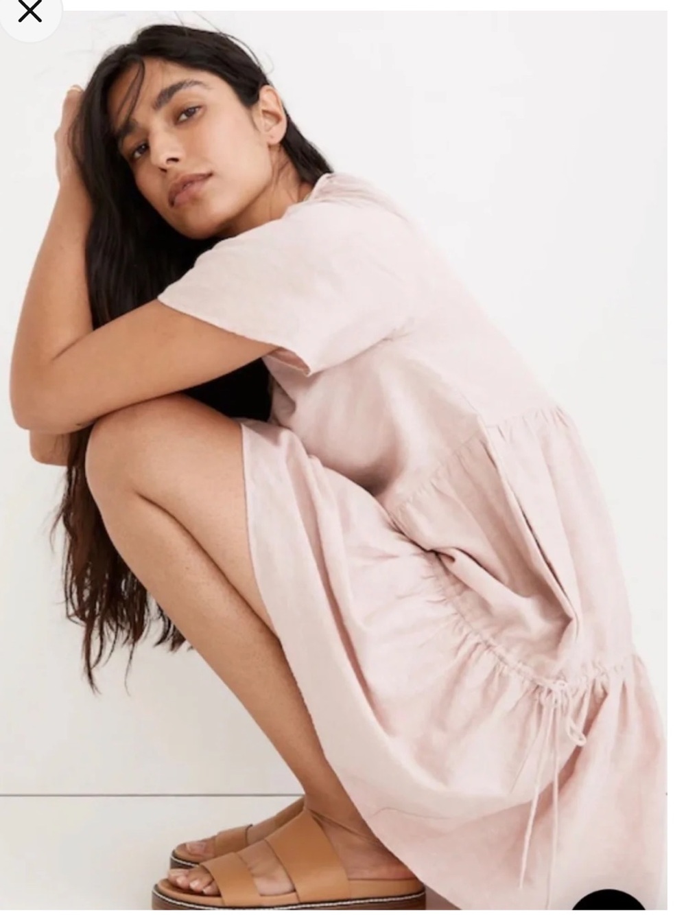 Madewell Linen Lorelei Babydoll Mini Dress Tiered Smock Boho Cottagecore XS